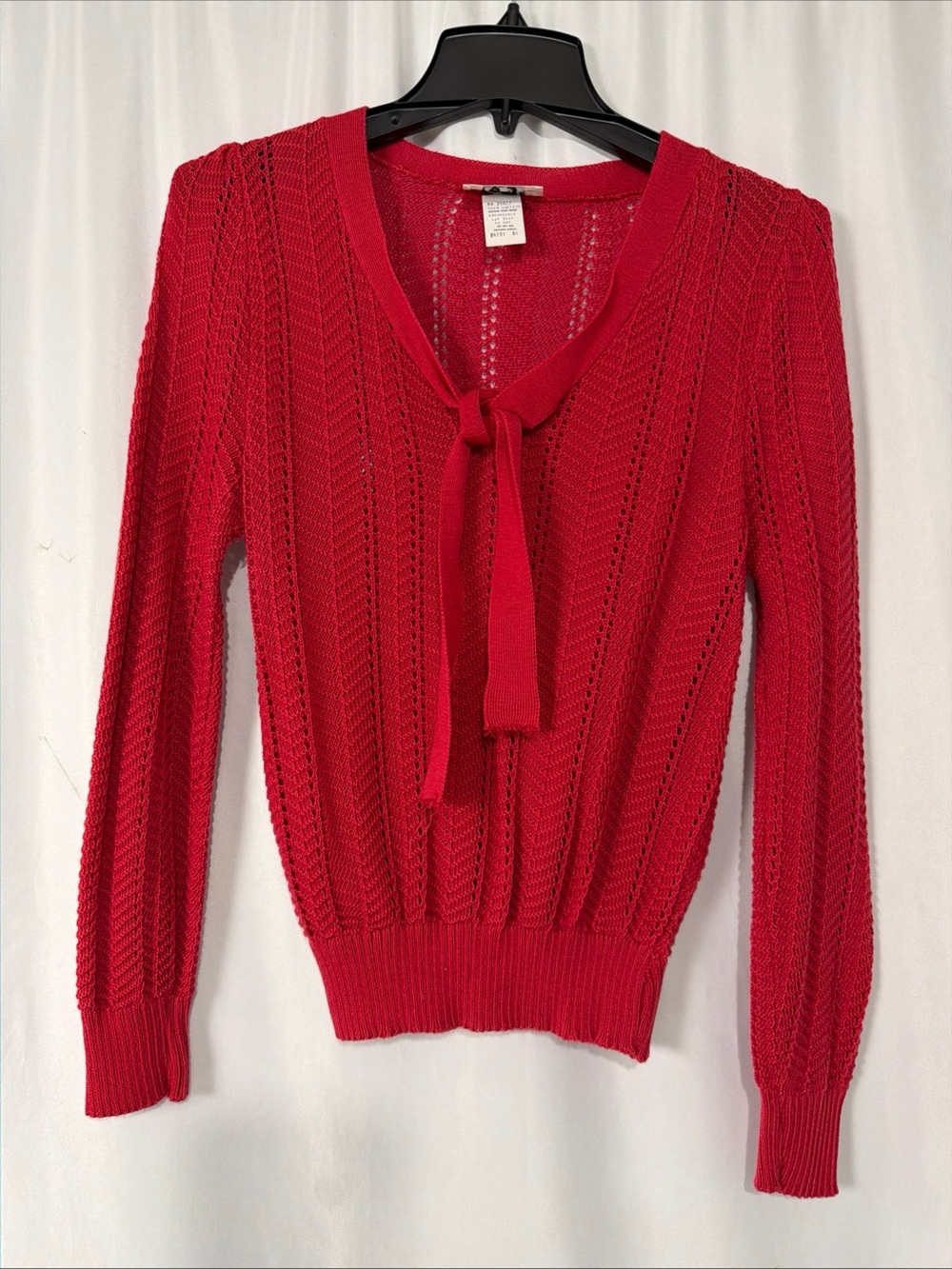 Vintage 90s IFI Women’s Open Stitch Red Cable Knit Sweater Size L